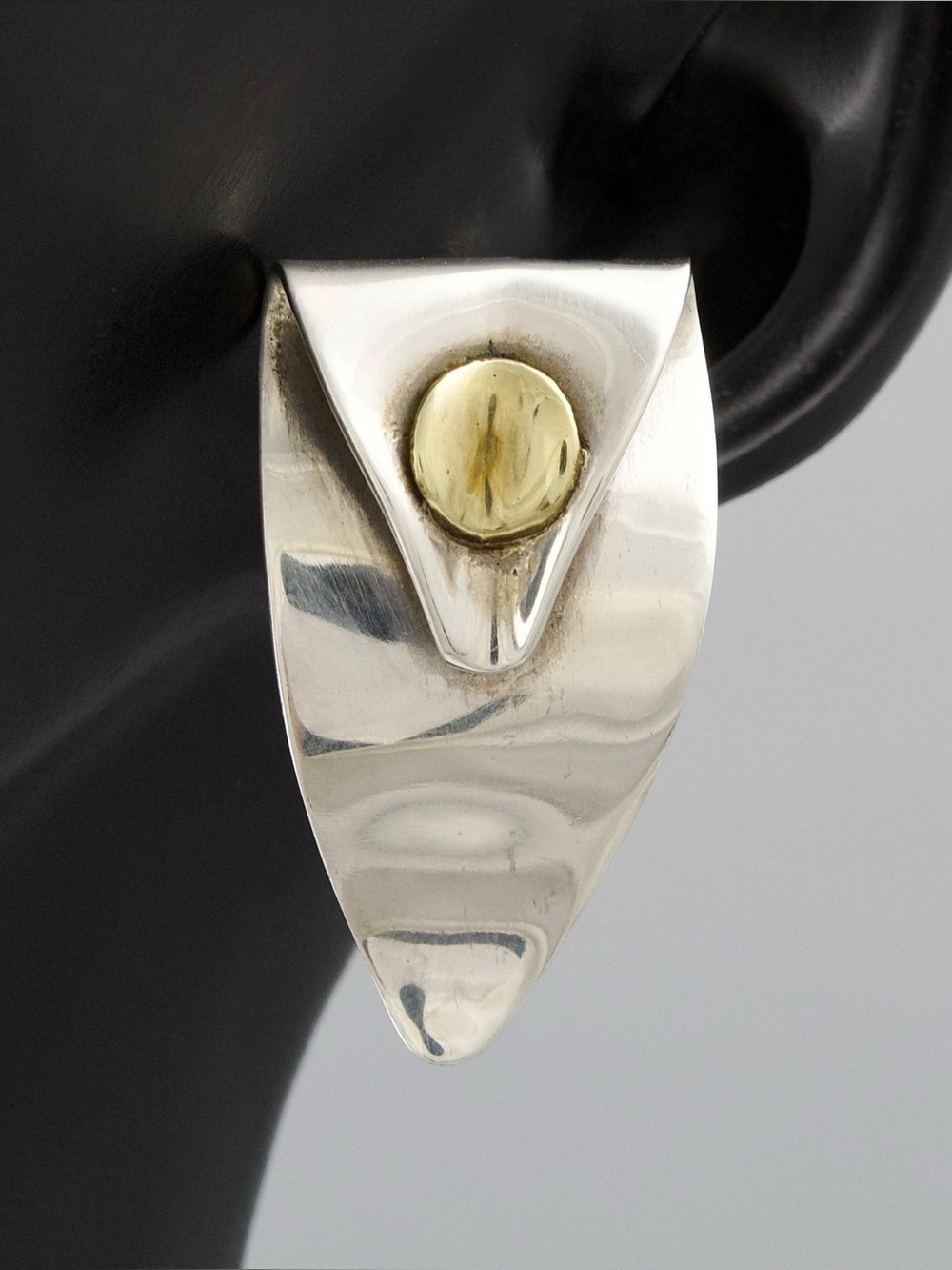 Vintage Taxco Modernist Sterling Silver Earrings with Brass Accent